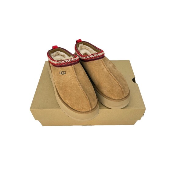UGG TAZZ CHESTNUT SUEDE PLATFORM SLIPPERS SHOES, WOMEN US 12/ EUR 43 ~NIB - Picture 1 of 11